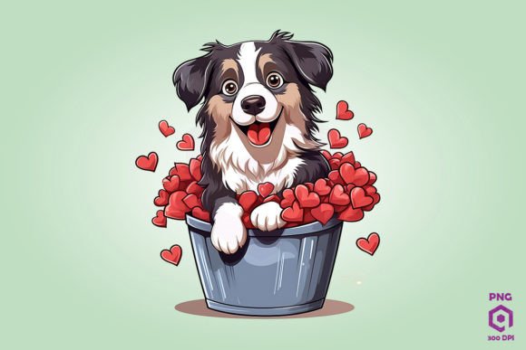 Australian Shepherd Dog in Hearts Basket