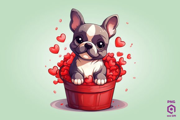 Bulldog Dog in Hearts Basket