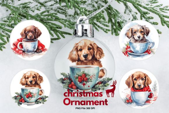 Christmas Tree Ornament Dog Watercolor