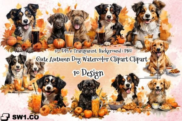 Cute Autumn Dog Watercolor Clipart