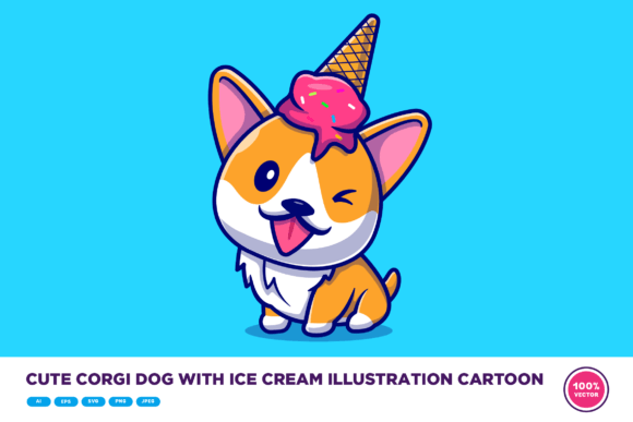 Cute Corgi Dog with Ice Cream Cartoon