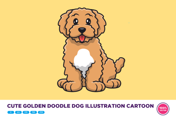 Cute Golden Doodle Dog Illustration