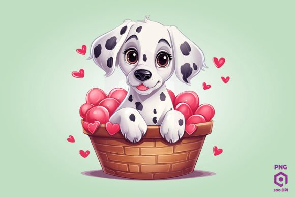Dalmatian Dog in Hearts Basket