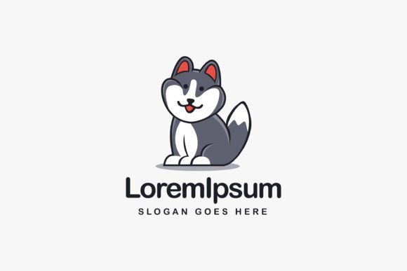 Fat Cute Siberian Husky Dog Logo