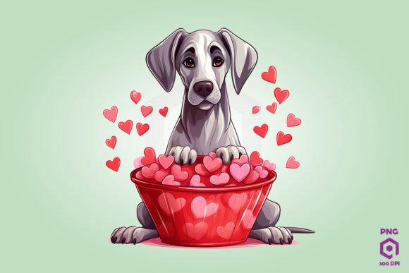 Great Dane Dog in Hearts Basket