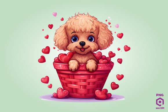 Poodle Dog in Hearts Basket