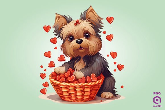 Yorkshire Terrier Dog in Hearts Basket